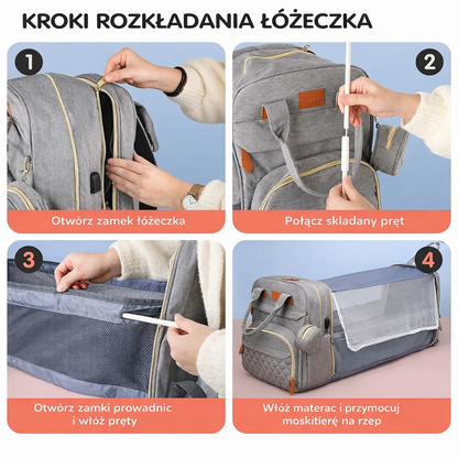 Plecak dla Mamy 3w1 z Łóżeczkiem dla Niemowląt