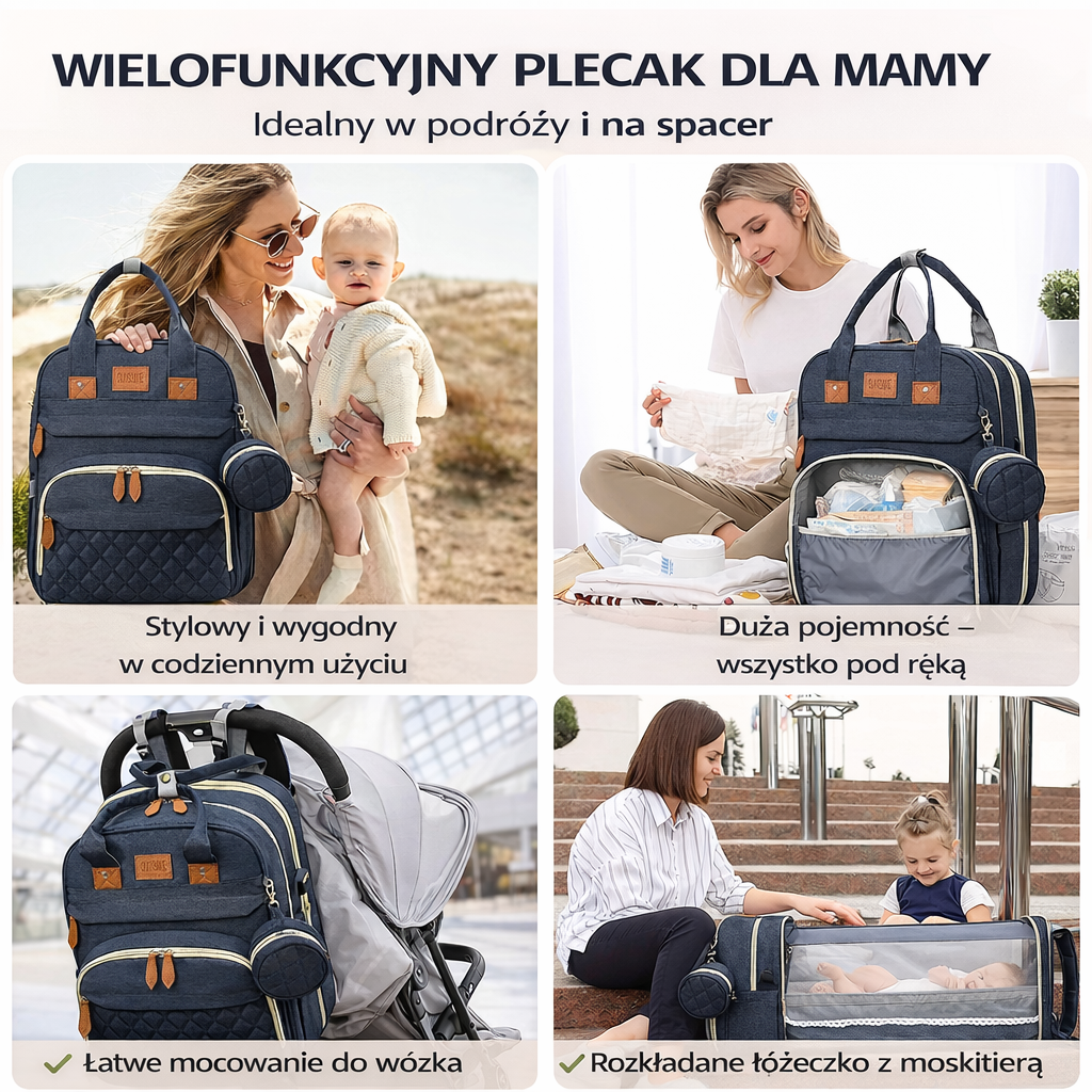 Plecak dla Mamy 3w1 z Łóżeczkiem dla Niemowląt