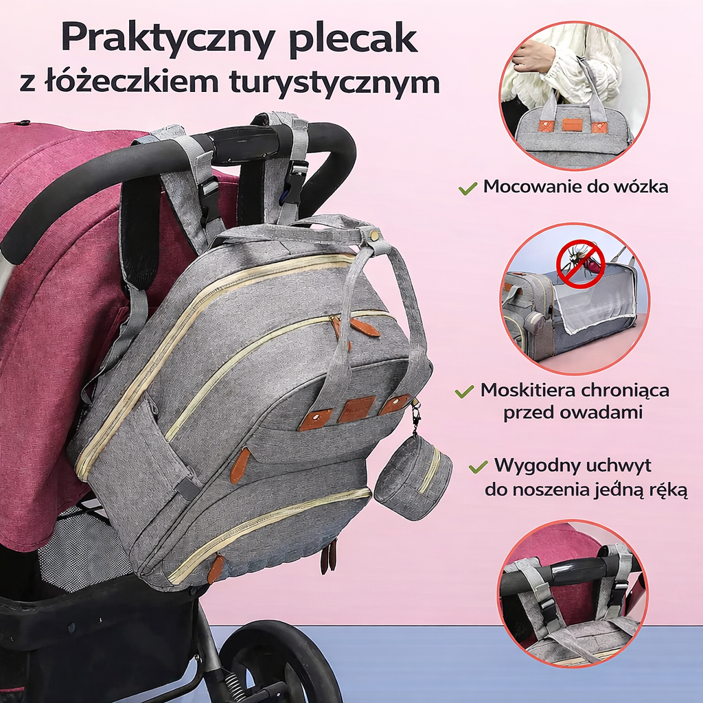 Plecak dla Mamy 3w1 z Łóżeczkiem dla Niemowląt
